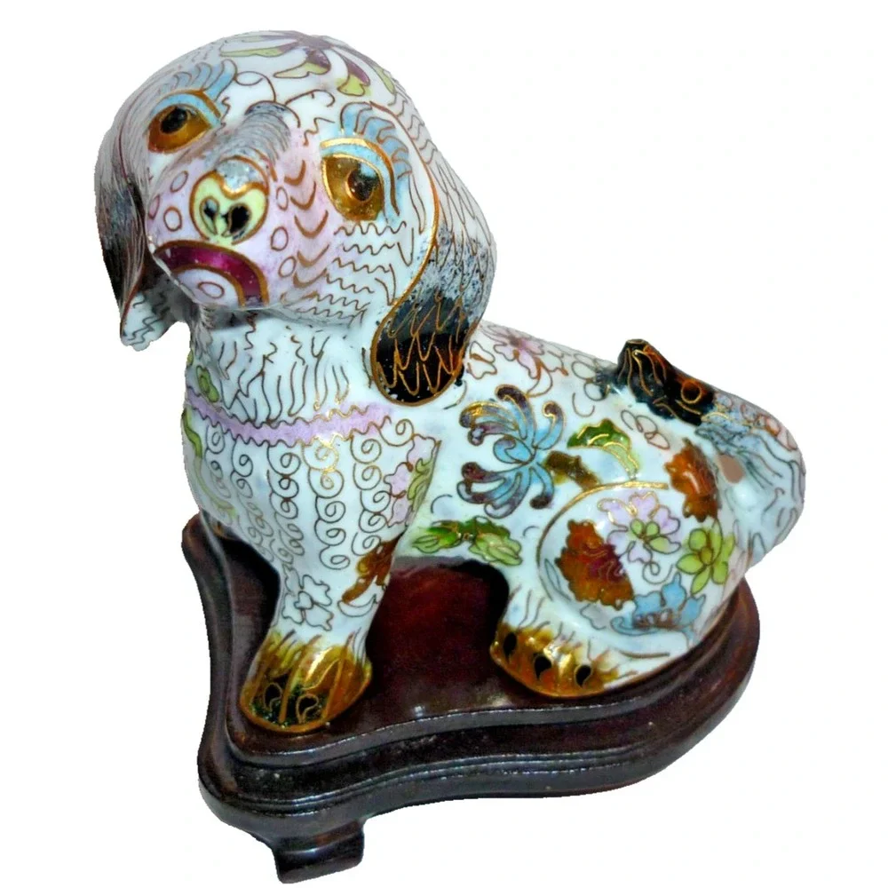 Vintage Chinese Cloisonne‎ Dog Figurine Statue 3x4